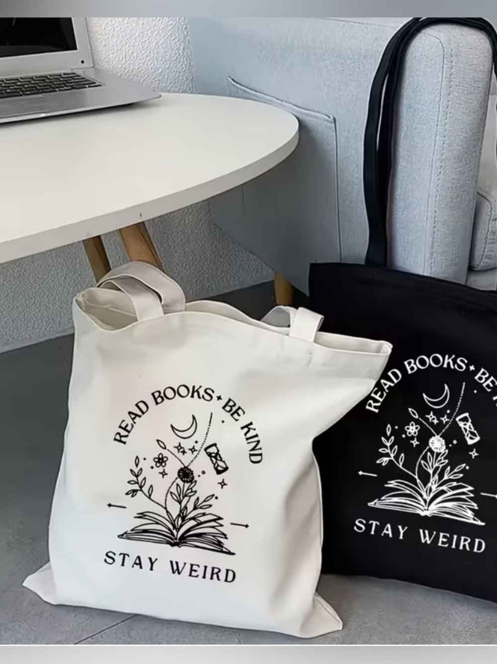 Canvas Tote Bag - 'Read Books Be Kind Stay Weird’- Cream Color - Picture 2 of 3